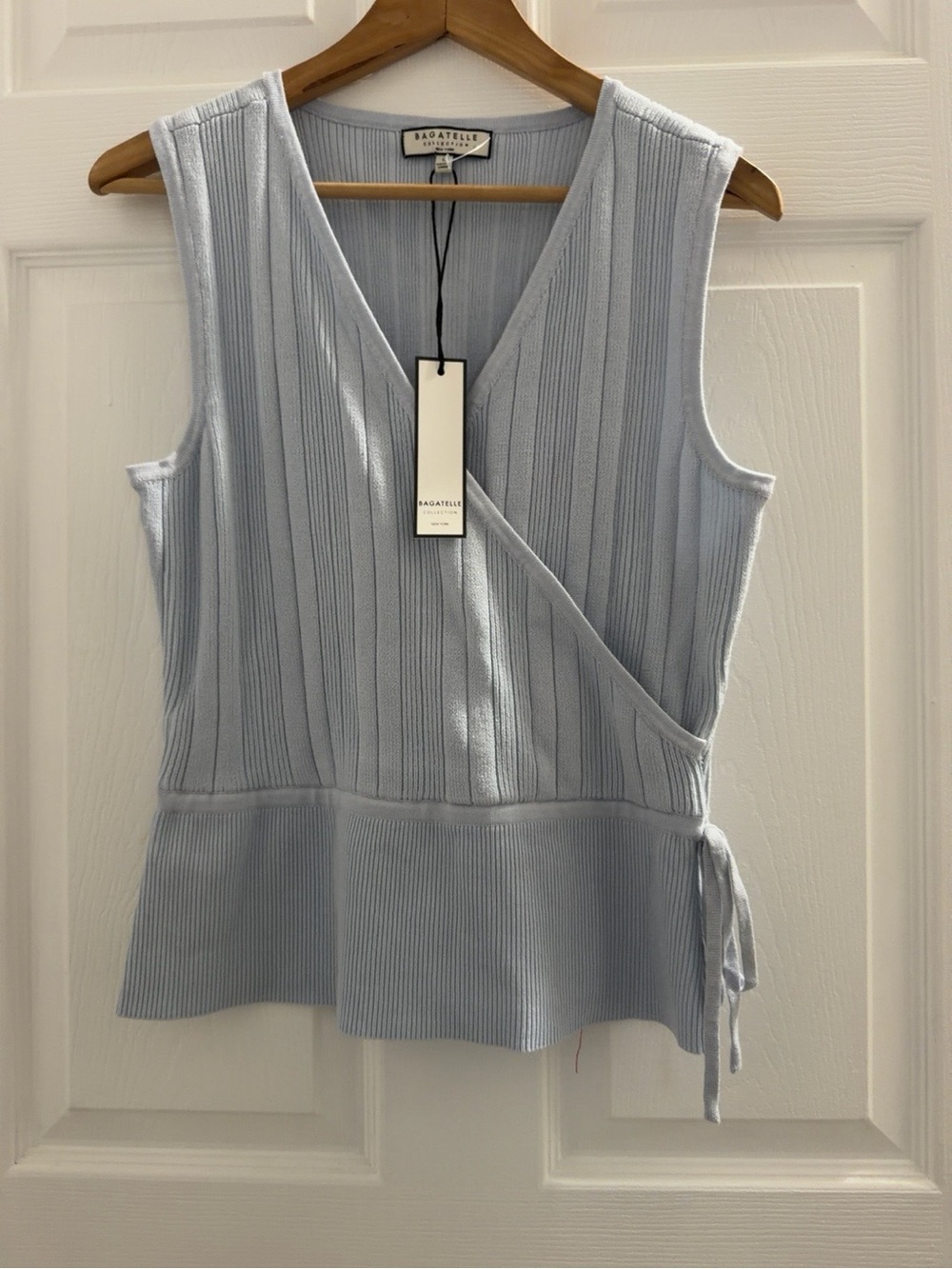 bagatelle Pale Blue Ribbed Wrap Knit Camisole